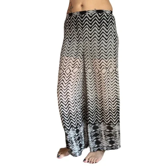 Sans Souci Anthropologie Wide Leg Sheer Pants With Shorts Size S Black White - Picture 5 of 10